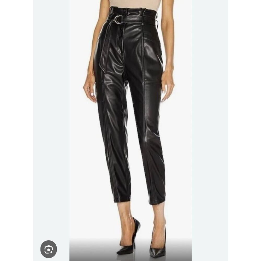 House of Harlow nwt faux leather black paper bag waist tapered pants size 6